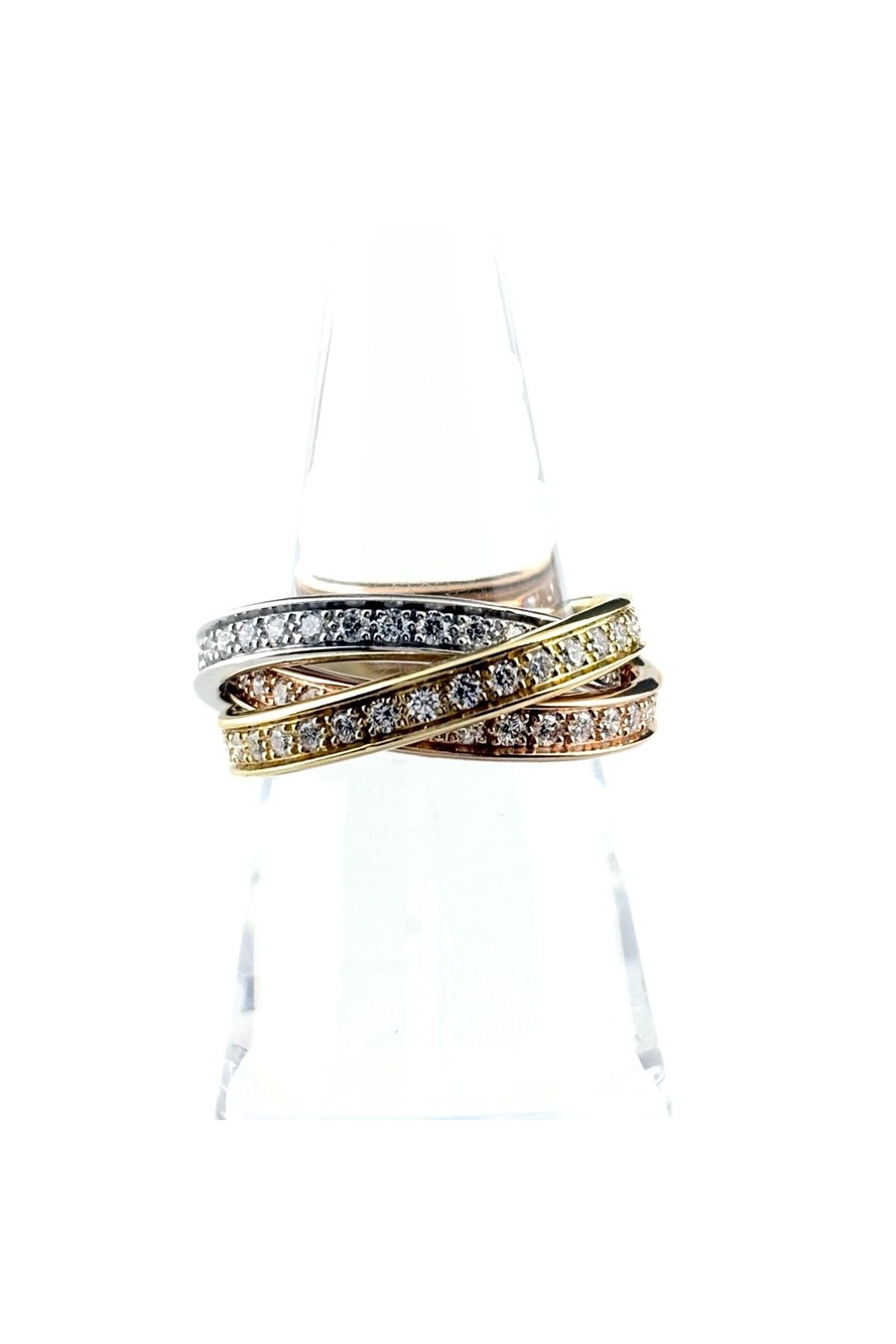 Cartier Suri Bangle Diamond Ring Yellow Gold Pave Trinity